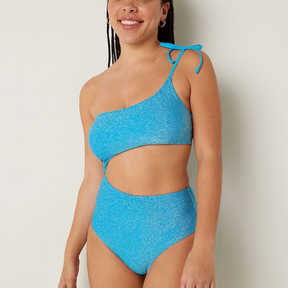 VICTORIA'S SECRET PINK SHIMMER ONE-SHOULDER ONE-PIECE SWIMSUIT NWT